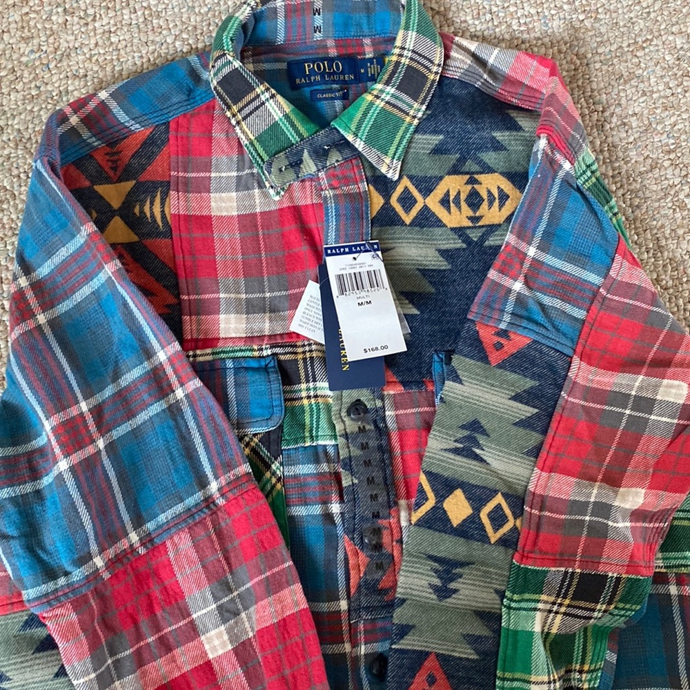 NWT Ralph Lauren Polo Southwest western Aztec Sportsman Flannel Patchwork Men’s